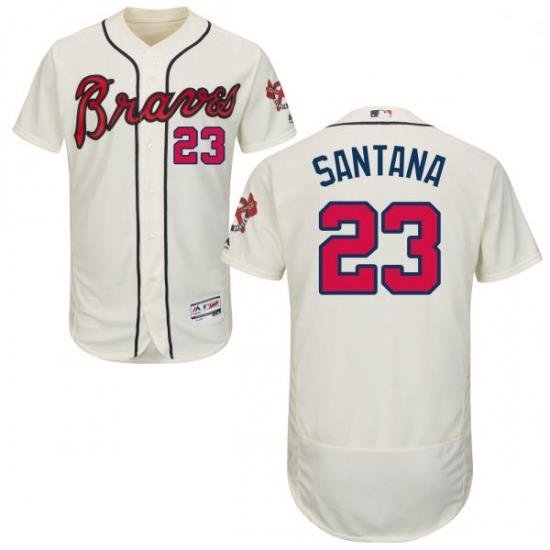 Mens Majestic Atlanta Braves 23 Danny Santana Cream Flexbase Authentic Collection MLB Jersey