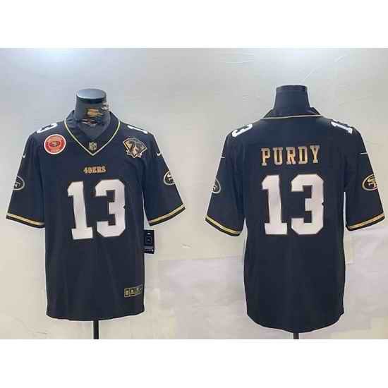 Men San Francisco 49ers 13 Brock Purdy Black Patch Vapor Limited Stitched Football Jersey 5