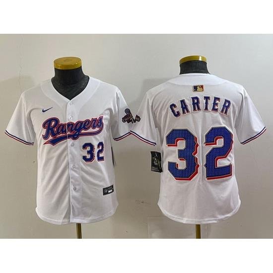 Youth Texas Rangers 32 Evan Carter White Gold Stitched Baseball Jersey