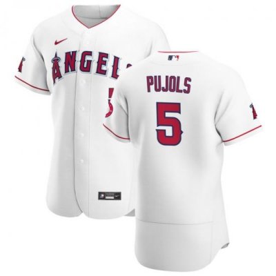 Men Los Angeles Angels 5 Albert Pujols Men Nike White Home 2020 Flex Base Player MLB Jersey