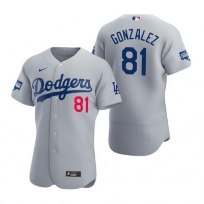 Men Los Angeles Dodgers 81 Victor Gonzalez Gray 2020 World Series Champions Flex Base Jersey