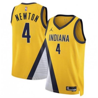 Men Indiana Pacers 4 Tristen Newton Yelllow 2024 Draft Statement Edition Stitched Basketball Jersey