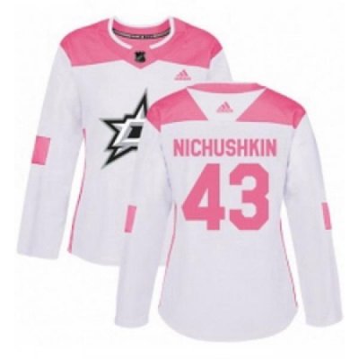 Womens Adidas Dallas Stars 43 Valeri Nichushkin Authentic WhitePink Fashion NHL Jersey