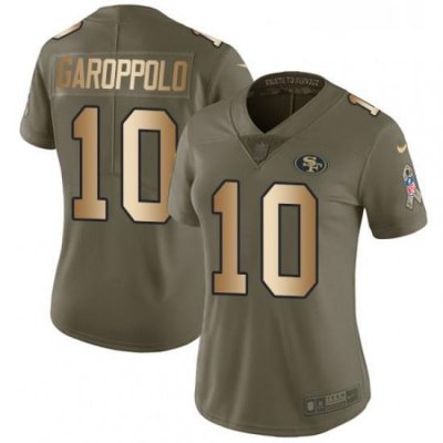 Womens Nike San Francisco 49ers 10 Jimmy Garoppolo Limited OliveGold 2017 Salute to Service NFL Jersey