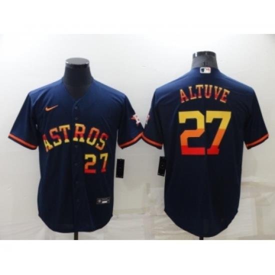 Men's Houston Astros #27 Jose Altuve Number Navy Blue RainboW Stitched MLB Cool Base Nike Jersey