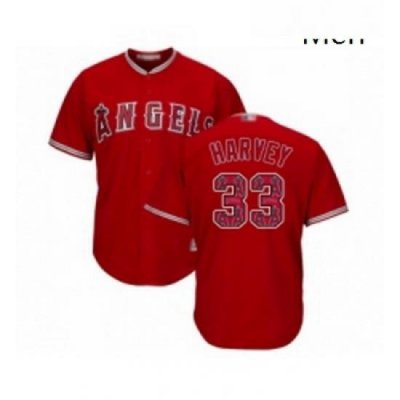 Mens Los Angeles Angels of Anaheim 33 Matt Harvey Authentic Red Team Logo Fashion Cool Base Baseball Jersey