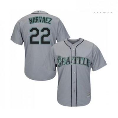 Mens Seattle Mariners 22 Omar Narvaez Replica Grey Road Cool Base Baseball Jersey