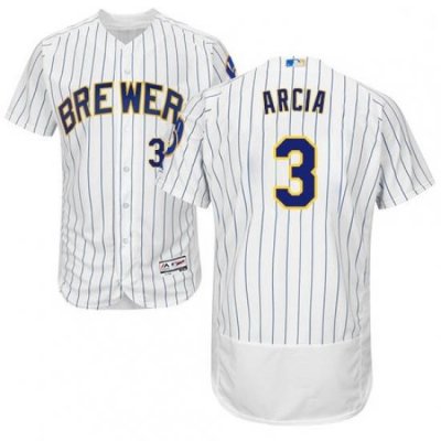 Mens Majestic MilWaukee BreWers 3 Orlando Arcia WhiteRoyal Flexbase Authentic Collection MLB Jersey