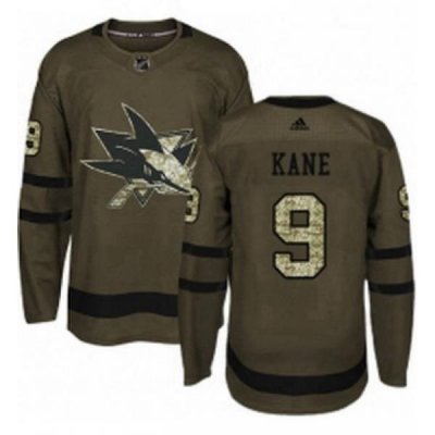 Mens Adidas San Jose Sharks 9 Evander Kane Authentic Green Salute to Service NHL Jerse