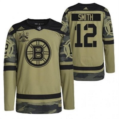 Men Boston Bruins 12 Craig Smith 2022 Camo Military Appreciation Night Stitched jersey