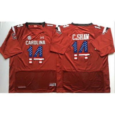 South Carolina Gamecocks 14 C Shaw Red USA Flag College Jersey