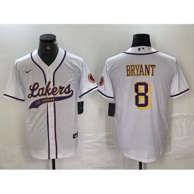 Men Los Angeles Lakers 8 Kobe Bryant White Cool Base Stitched Baseball Jersey 7