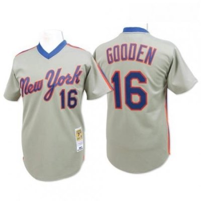 Mens Mitchell and Ness NeW York Mets 16 DWight Gooden Authentic Grey ThroWback MLB Jersey