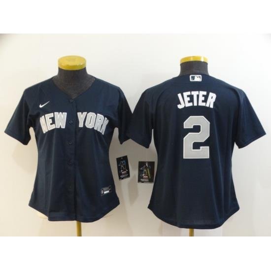 Women Yankees 2 Derek Jeter Navy Women 2020 Nike Cool Base Jersey