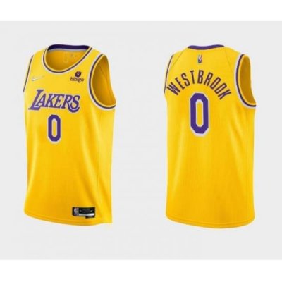 Men Los Angeles Lakers 0 Russell Westbrook Bibigo Yellow Stitched Basketball Jersey