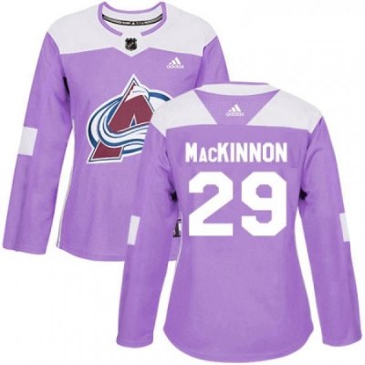 Womens Adidas Colorado Avalanche 29 Nathan MacKinnon Authentic Purple Fights Cancer Practice NHL Jersey