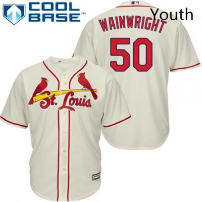 Youth Majestic St Louis Cardinals 50 Adam Wainwright Replica Cream Alternate Cool Base MLB Jersey