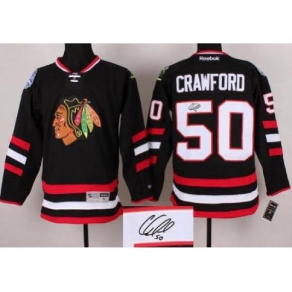 Chicago Blackhawks 50 Corey Crawford Black 2014 Stadium Series Signed Jerseys