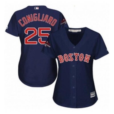 Womens Majestic Boston Red Sox 25 Tony Conigliaro Authentic Navy Blue Alternate Road 2018 World Series Champions MLB Jersey