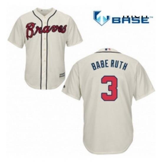 Mens Majestic Atlanta Braves 3 Babe Ruth Replica Cream Alternate 2 Cool Base MLB Jersey