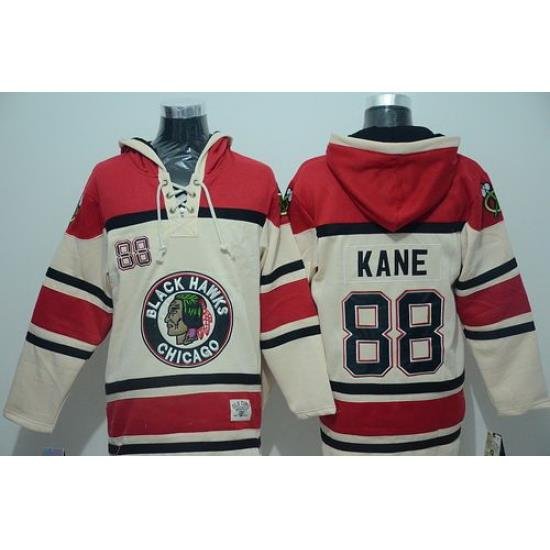 Men Chicago Blackhawks 88 Patrick Kane Cream Sawyer Hooded Sweatshirt Stitched NHL Jersey