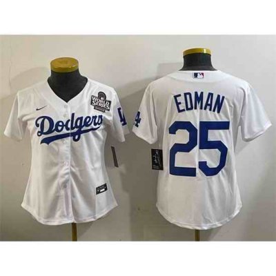 Women Los Angeles Dodgers 25 Tommy Edman White 2024 World Series Cool Base Stitched Baseball Jersey