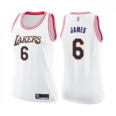 Womens Los Angeles Lakers 6 LeBron James Swingman White Pink Fashion Basketball Jersey