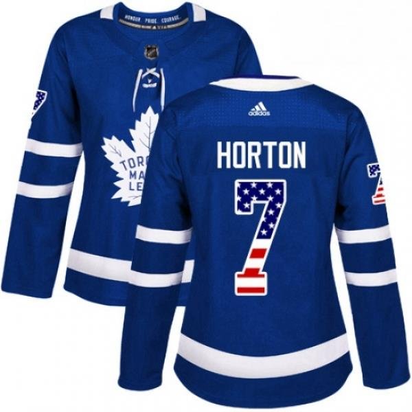 Womens Adidas Toronto Maple Leafs 7 Tim Horton Authentic Royal Blue USA Flag Fashion NHL Jersey