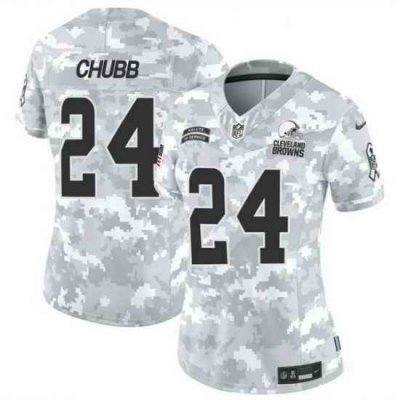 Women Cleveland Browns 24 Nick Chubb 2024 F U S E Arctic Camo Salute To Service Limited Stitched Jersey