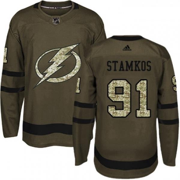 Youth Adidas Tampa Bay Lightning 91 Steven Stamkos Authentic Green Salute to Service NHL Jersey