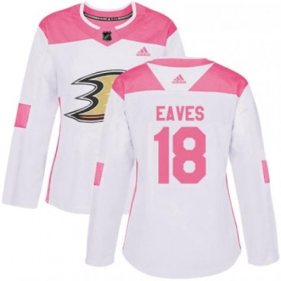 Womens Adidas Anaheim Ducks 18 Patrick Eaves Authentic WhitePink Fashion NHL Jersey