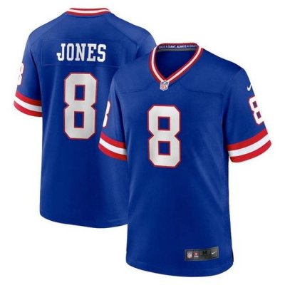 Men New York Giants 8 Daniel Jones Royal Classic Retired Player Stitched Game Jersey