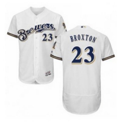 Mens Majestic MilWaukee BreWers 23 Keon Broxton Navy Blue Alternate Flex Base Authentic Collection MLB Jersey