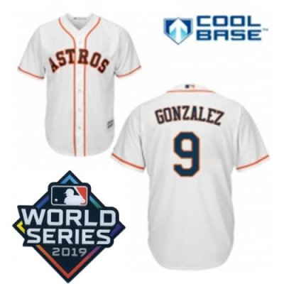 Youth Majestic Houston Astros 9 MarWin Gonzalez White Home Cool Base Sitched 2019 World Series Patch jersey