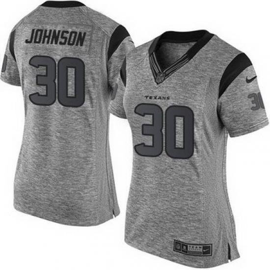 Nike Texans #30 Kevin Johnson Gray Womens Stitched NFL Limited Gridiron Gray Jersey