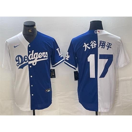 Men Los Angeles Dodgers 17 Shohei Ohtani White Blue Split Cool Base Stitched Baseball Jersey