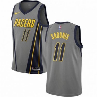 Mens Nike Indiana Pacers 11 Domantas Sabonis Swingman Gray NBA Jersey City Edition