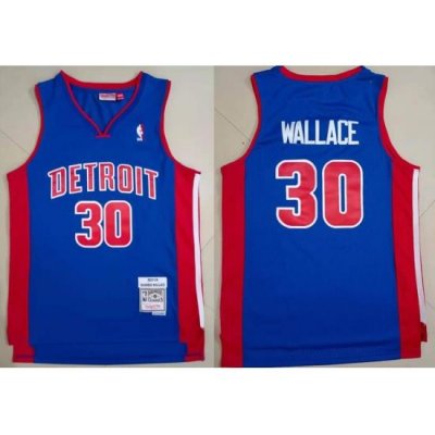 Men Detroit Pistons Rasheed Wallace #30 Blue Hardwood Classic Mitchell Ness Jersey