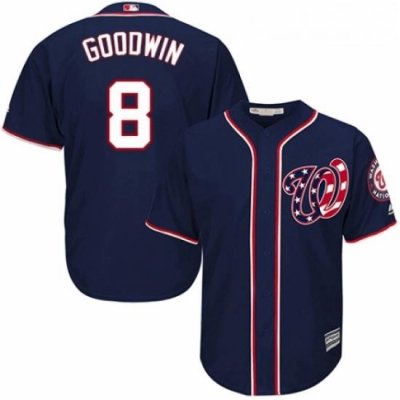 Youth Majestic Washington Nationals 8 Brian Goodwin Authentic Navy Blue Alternate 2 Cool Base MLB Jersey