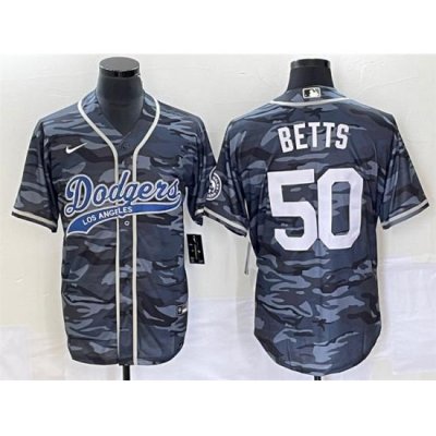 Men Los Angeles Dodgers 50 Mookie Betts Gray Camo Cool Base With Patch Stitched Baseball Jersey