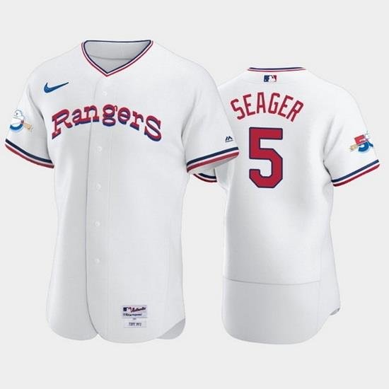 Men Texas Rangers 5 Corey Seager White 50th Anniversary ThroWback Flex Base Stitched Jerse