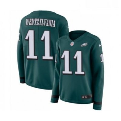 Womens Nike Philadelphia Eagles 11 Carson Wentz Limited Green Therma Long Sleeve Wentzylvania NFL Jersey