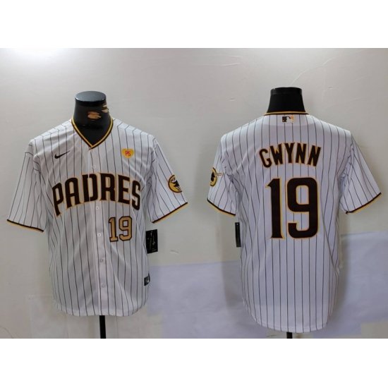 Men San Diego Padres 19 19 Tony Gwynn White With PS Patch Cool Base Stitched Baseball Jersey