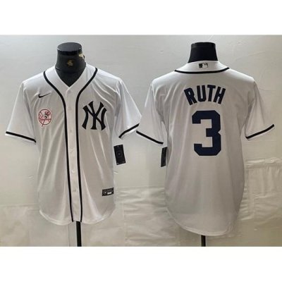 Men NeW York Yankees 3 Babe Ruth White Cool Base Stitched Baseball Jersey 5