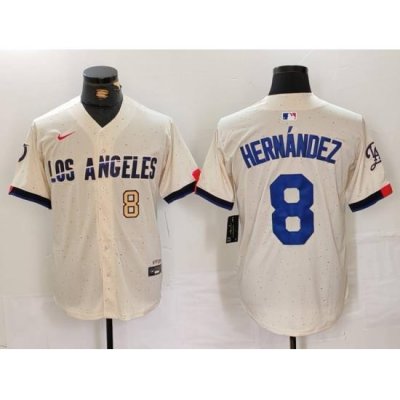 Men Los Angeles Dodgers 8 Kike Hernandez Cream Stitched Baseball Jersey 7