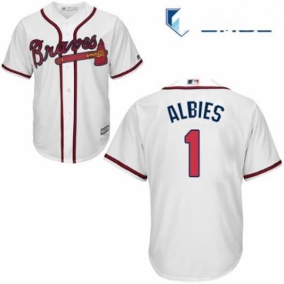 Mens Majestic Atlanta Braves 1 Ozzie Albies Replica White Home Cool Base MLB Jersey