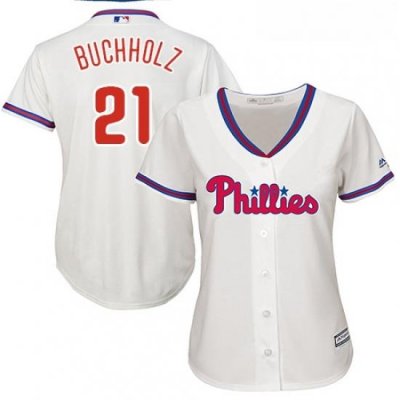 Womens Majestic Philadelphia Phillies 21 Clay Buchholz Authentic Cream Alternate Cool Base MLB Jersey