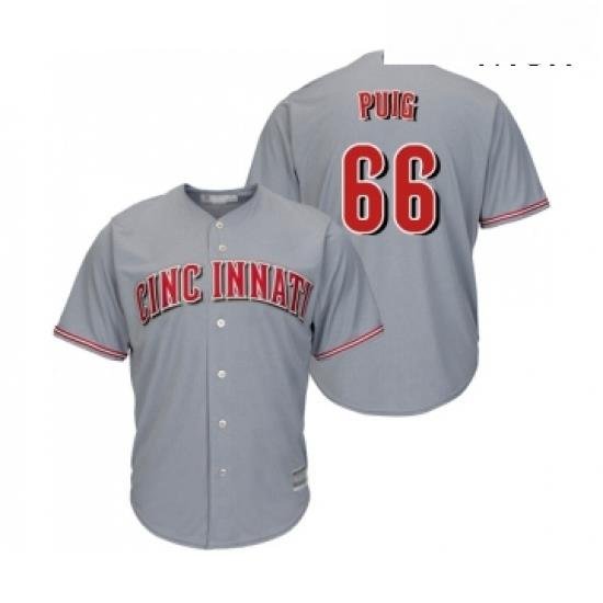 Mens Cincinnati Reds 66 Yasiel Puig Replica Grey Road Cool Base Baseball Jersey