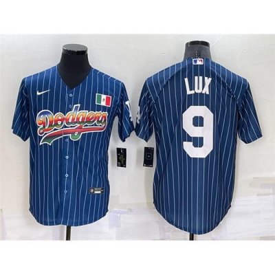 Men Los Angeles Dodgers 9 Gavin Lux Navy Mexico RainboW Cool Base Stitched Baseball Jersey