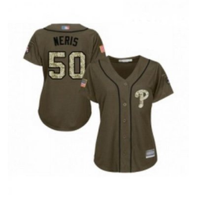 Womens Philadelphia Phillies 50 Hector Neris Authentic Green Salute to Service Baseball Jersey